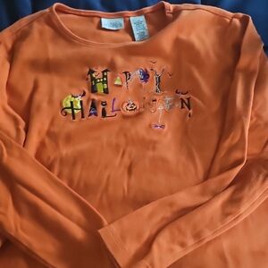 Classic Elements Orange Embrioderd Halloween Long Sleeve Tee